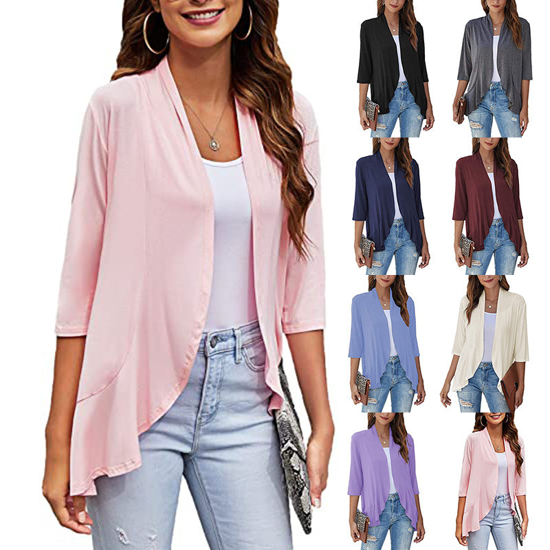 Damen Leichte Chiffonjacke mit Offenen Fronten und 3/4-Ärmeln Echoarchiv