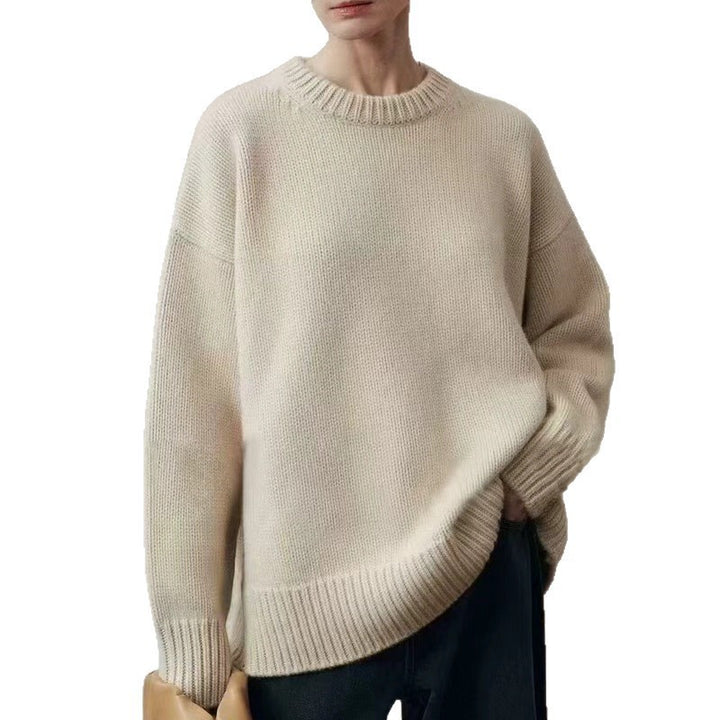 Damen Oversize-Feinstrickpullover mit Rundhals, fallender Schulter und geripptem Saum Echoarchiv