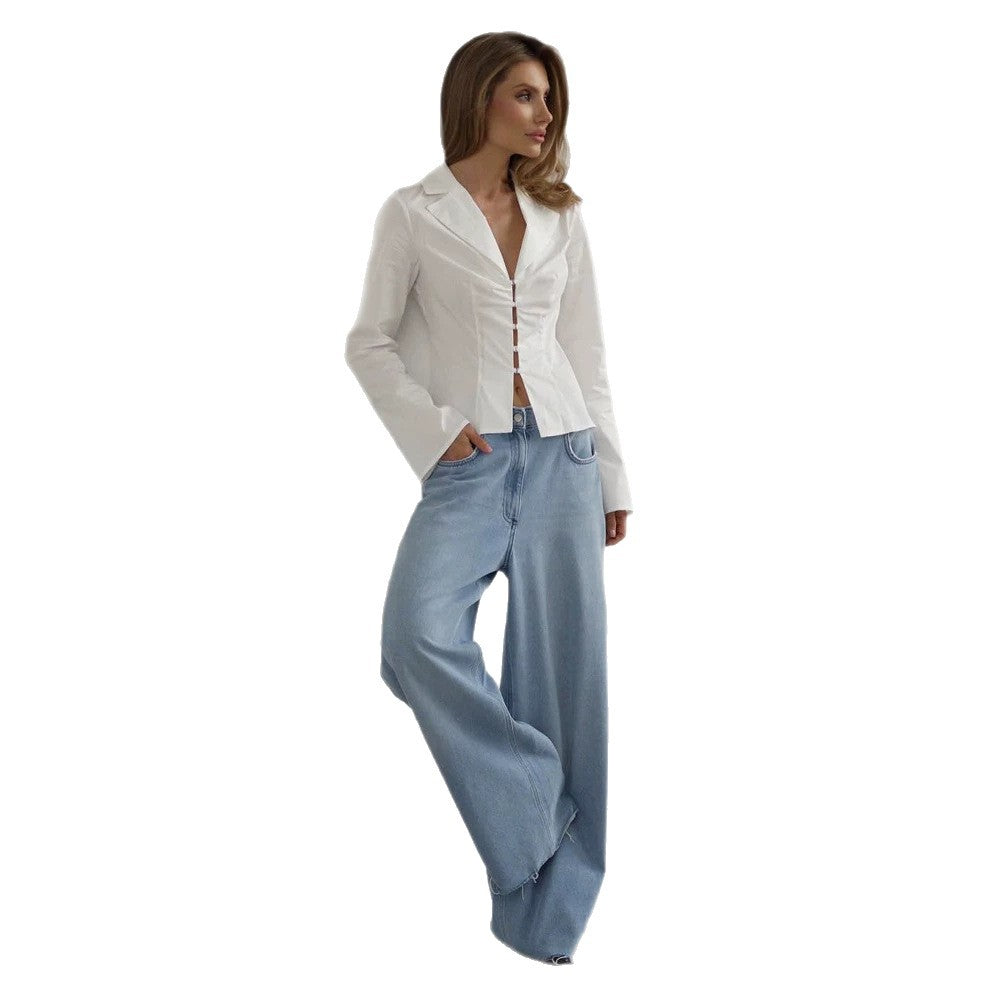 Damen Taillierte Popeline-Hemdbluse mit Korsettnähten & Häkchenfront Echoarchiv