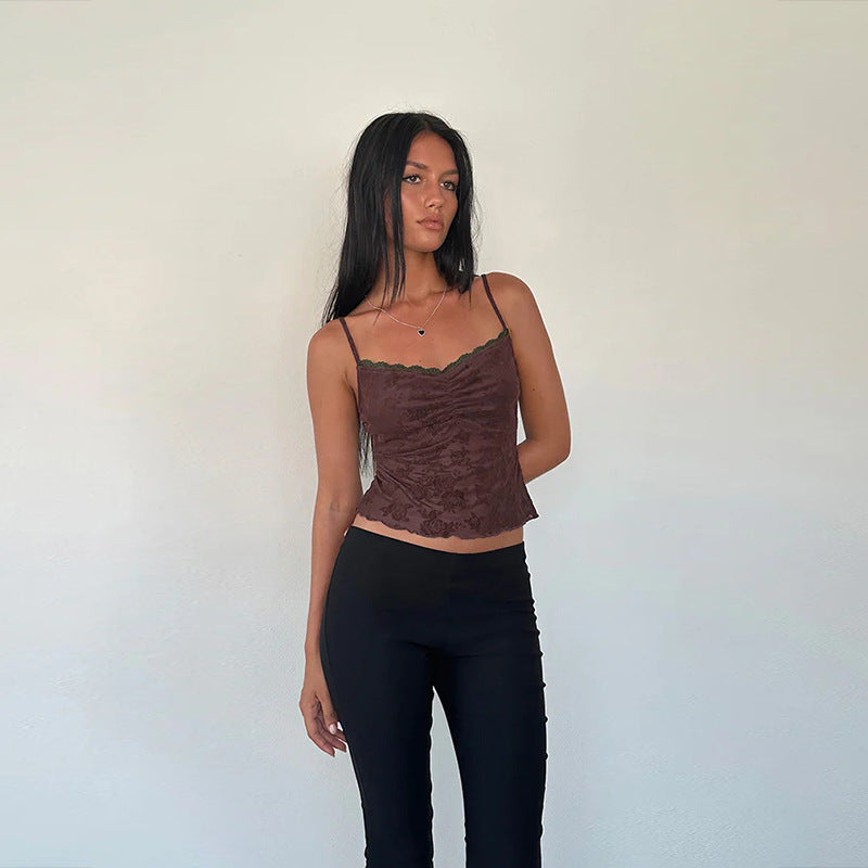 Damen Spitzen-Crop-Top mit floralem Design Echo Archiv