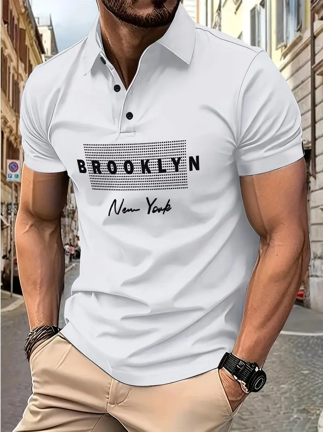 Herren Poloshirt mit modischem Druckdesign Echoarchiv