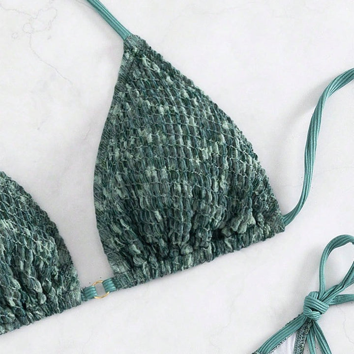 Damen Triangel-Bikini mit verstellbaren Schleifen und schimmerndem Gewebe Echo Archiv