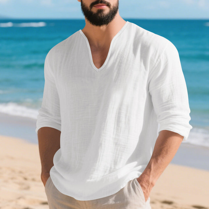 Herren lässiges Langarmshirt mit V-Ausschnitt Echoarchiv