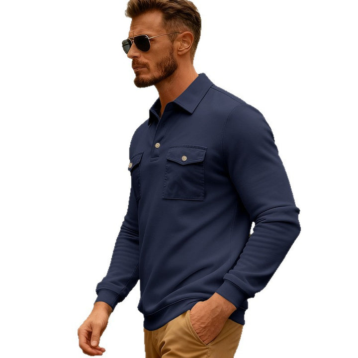 Herren lässiges Langarm-Polohemd mit Brusttaschen Echoarchiv