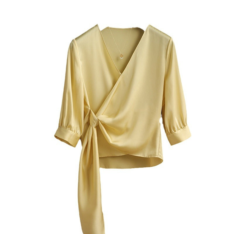Damen Elegante Wickelbluse mit Taillenbund Echoarchiv