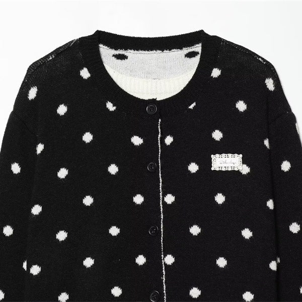 Damen Gepunkteter Strickcardigan mit Rundhals und Knopfleiste Echo Archiv