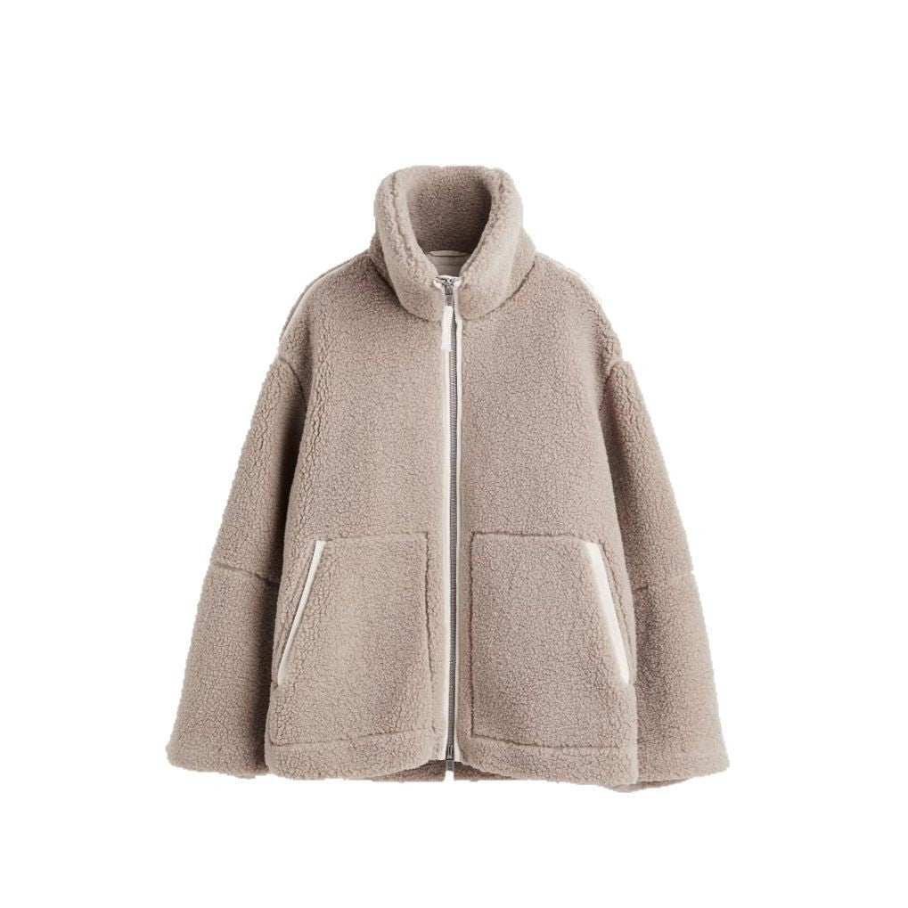 Damen oversized Fleecejacke mit hochschließendem Kragen und praktischen Taschen Echoarchiv