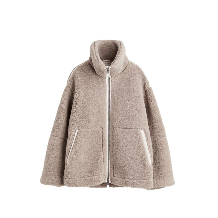 Damen oversized Fleecejacke mit hochschließendem Kragen und praktischen Taschen Echoarchiv