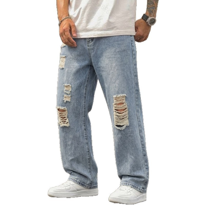 Herren Lässige Weit geschnittene Ripped Jeans Echoarchiv