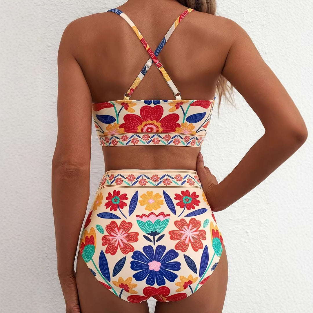 Damen Hoch geschnittener Bikini mit floralem Muster und Leo-Print Echo Archiv