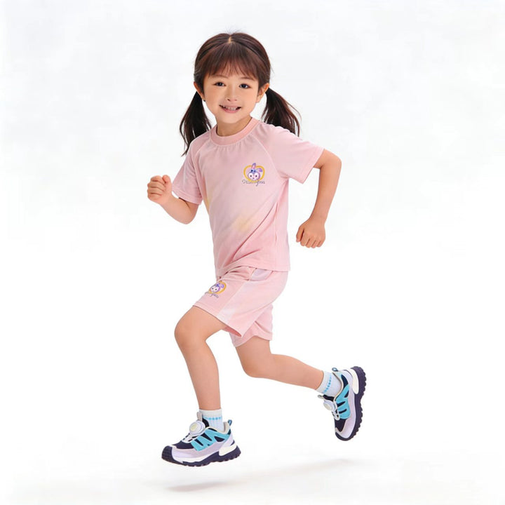 Damen nan atmungsaktives Kinder Sportset mit kurzarm Shirt und elastischer Bundshorts Echo Archiv