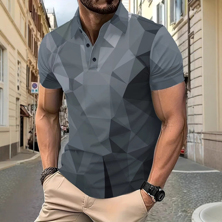 Herren Poloshirt mit geometrischem Design und atmungsaktiver Materialstruktur Echoarchiv