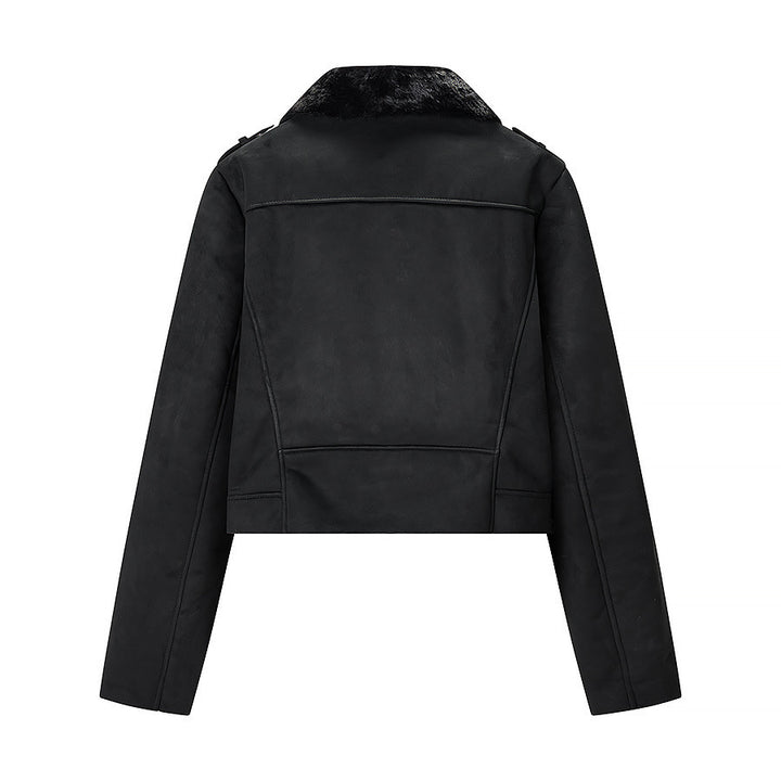 Damen Kurze Bikerjacke mit Kunstfellkragen und Wildlederoptik Echo Archiv