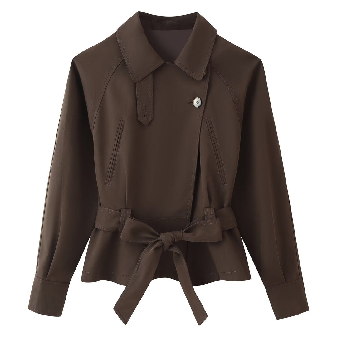 Damen Kurzjacke im Trenchstil mit Bindegürtel, Raglanärmeln und taillierter Passform Echoarchiv