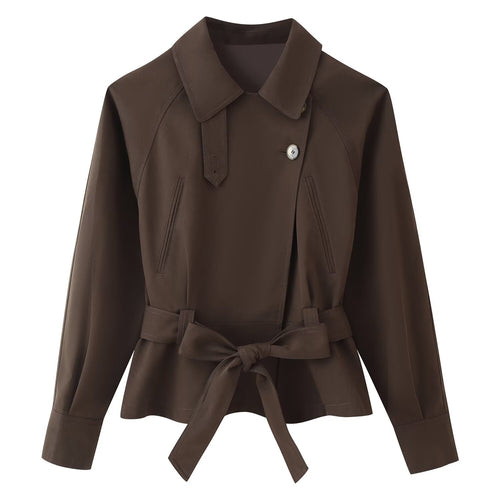 Damen Kurzjacke im Trenchstil mit Bindegürtel, Raglanärmeln und taillierter Passform Echoarchiv