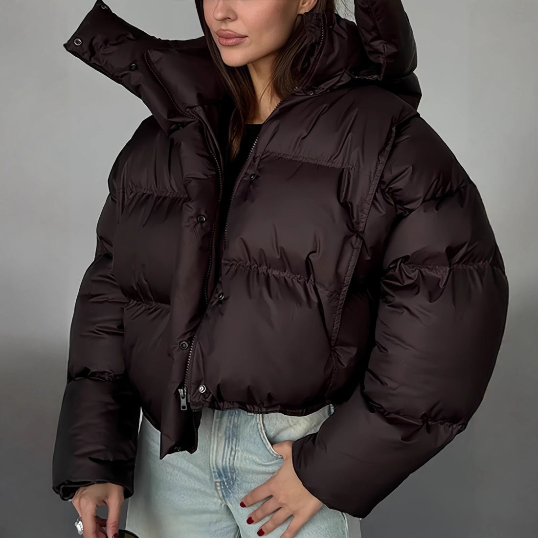 Damen Modische Kurzjacke mit Steppdetails – Célinea