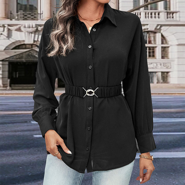 Damen Hemdblusenshirt mit elastischem Taillenband und Schmuckschließe Echoarchiv