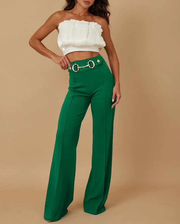Damen weite Hochtaillenhose mit dekorativem Gürtel und eleganter Nahtführung Echo Archiv