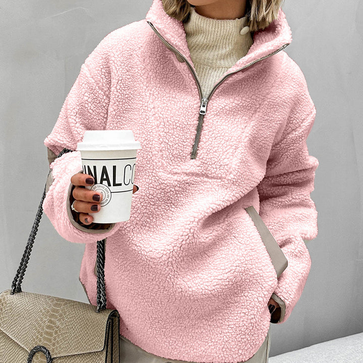 Damen Oversized Sherpa-Fleece Pullover mit halbem Reißverschluss und Kängurutasche Echo Archiv