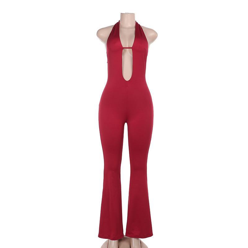 Damen figurbetonter Overall mit tiefem V-Ausschnitt und weitem Bein Echo Archiv