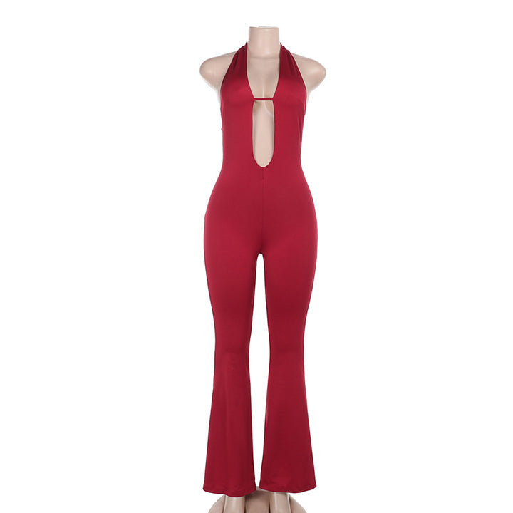 Damen figurbetonter Overall mit tiefem V-Ausschnitt und weitem Bein Echo Archiv