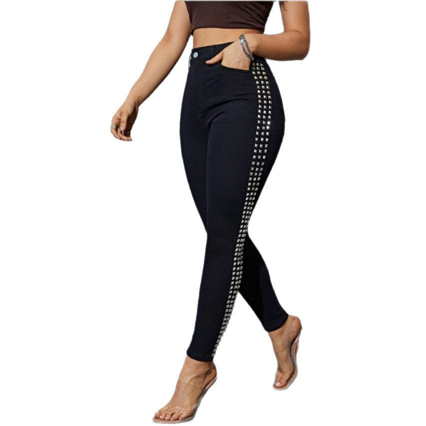 Damen Hochtaillierte Skinny-Jeansleggings mit seitlichem Nietenband und Sculpting-Effekt Echo Archiv