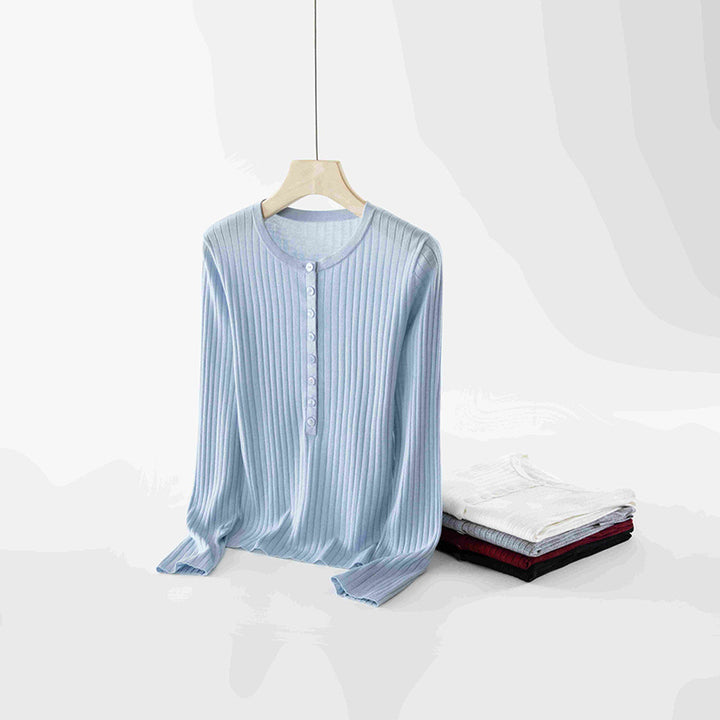 Damen Feinstrick-Pullover mit Henley-Knopfleiste und Rippenstruktur Echo Archiv