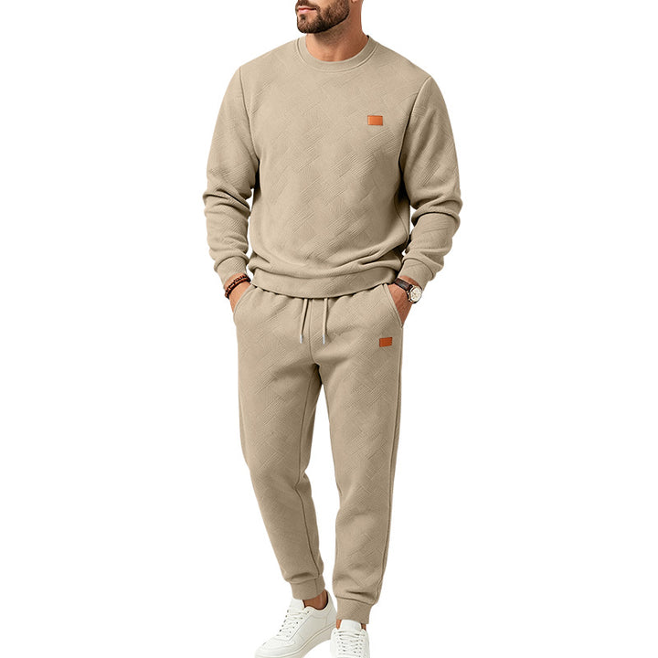 Herren Gemustertes Komfort-Sweatset mit Rundhals-Sweatshirt und Kordel-Jogginghose Echoarchiv