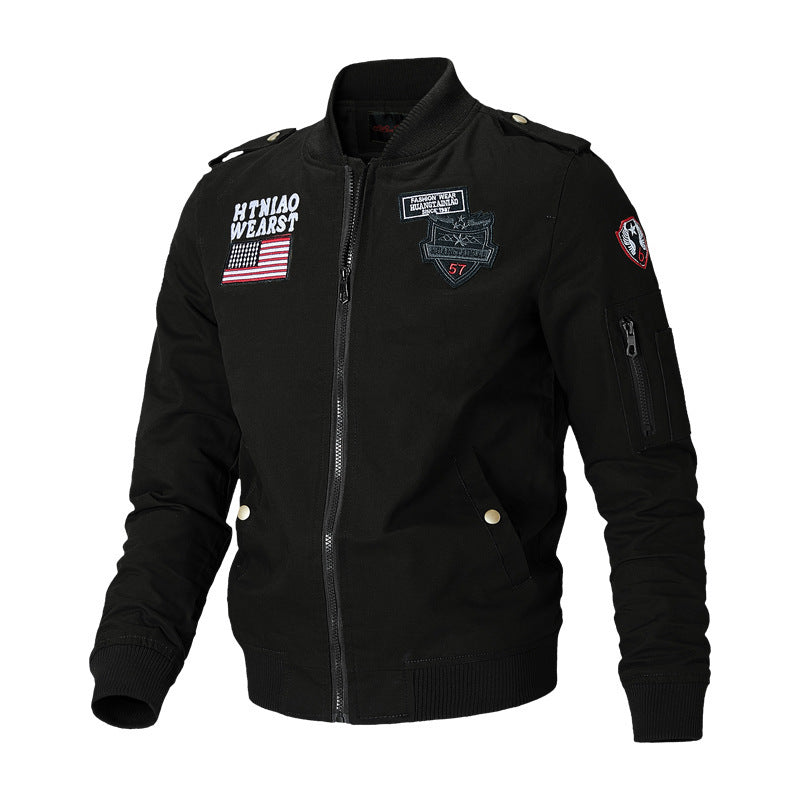 Herren nan militärisch inspirierte Bomberjacke mit Abzeichen, Ärmeltasche, Schulterpatten und geripptem Saum Echo Archiv