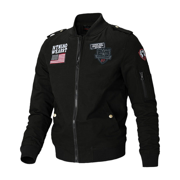 Herren nan militärisch inspirierte Bomberjacke mit gestickten Patches, Ärmeltasche, Schulterpatten und robustem Baumwoll-Twill Echo Archiv