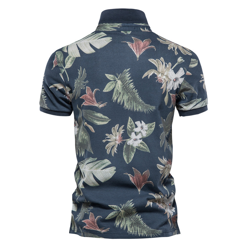 Herren Polohemd mit floralem Design und klassischem Kragen Echoarchiv