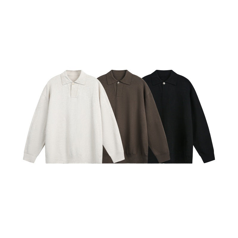 Herren Lockerer Strick-Polo-Pullover mit Knopfblende und Oversize-Schnitt Echoarchiv