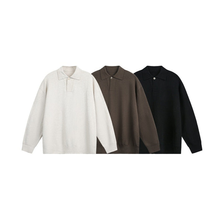 Herren Lockerer Strick-Polo-Pullover mit Knopfblende und Oversize-Schnitt Echoarchiv