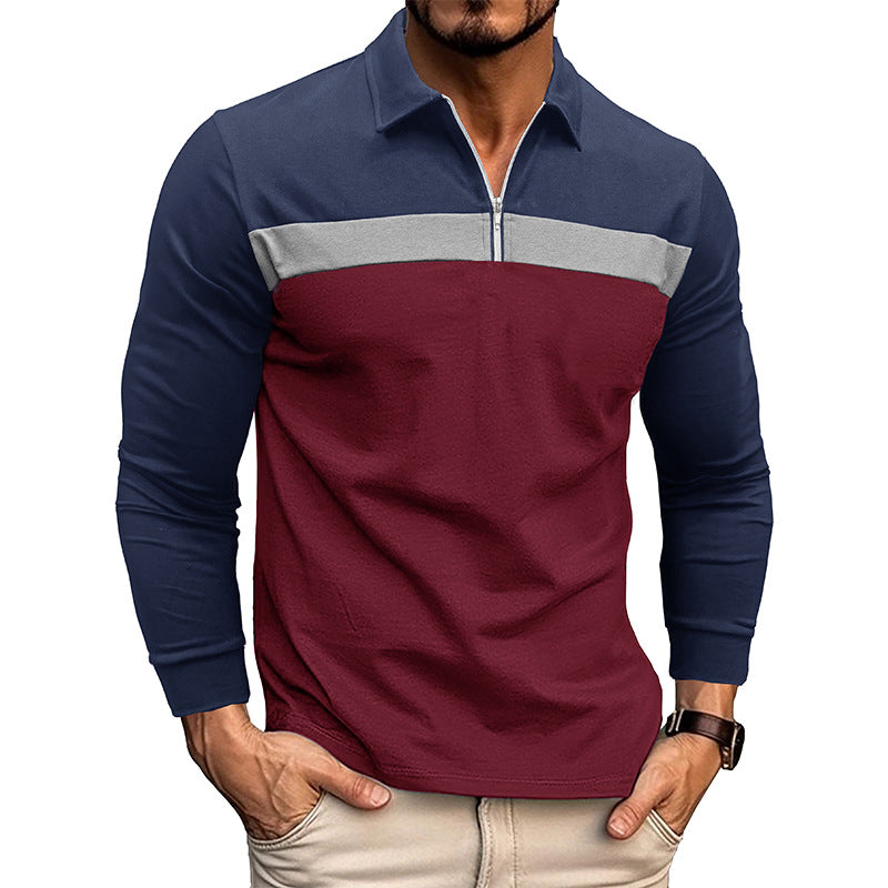Herren sportliches Langarmshirt mit modernem Halbreißverschluss und Farbblockdesign Echoarchiv