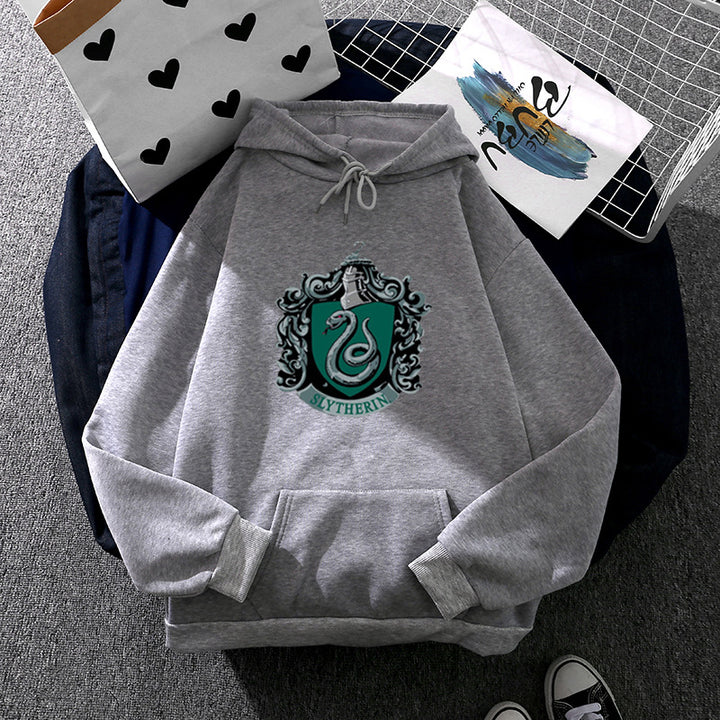 Damen gemütlicher Kapuzenpullover im Oversize-Cut mit heraldischem Schlangenwappen und weichem Fleece-Innenfutter – Auréline