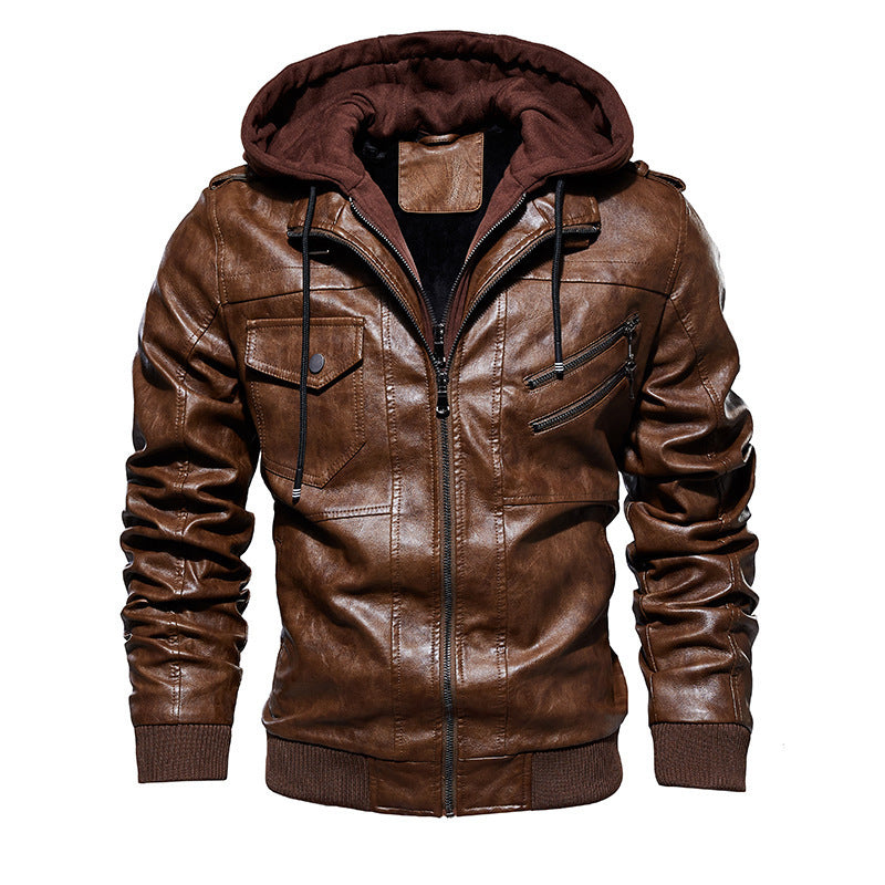 Herren Stylische Kunstlederjacke mit Hoodie Echo Archiv
