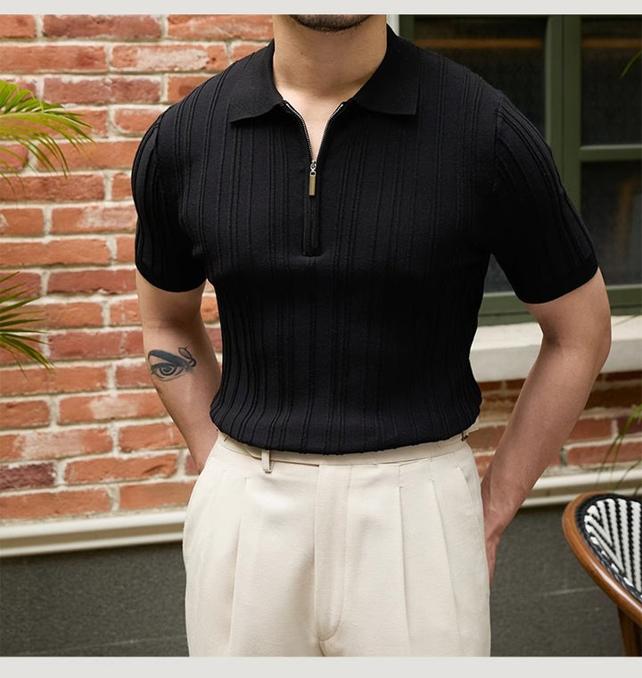 Stylisches kurzärmliges Poloshirt für Männer mit halbem Reißverschluss Echo Archive