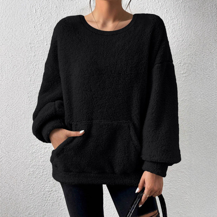 Damen Kuscheliger Oversize-Sherpa-Pullover mit Kängurutasche und Ballonärmeln Echo Archiv