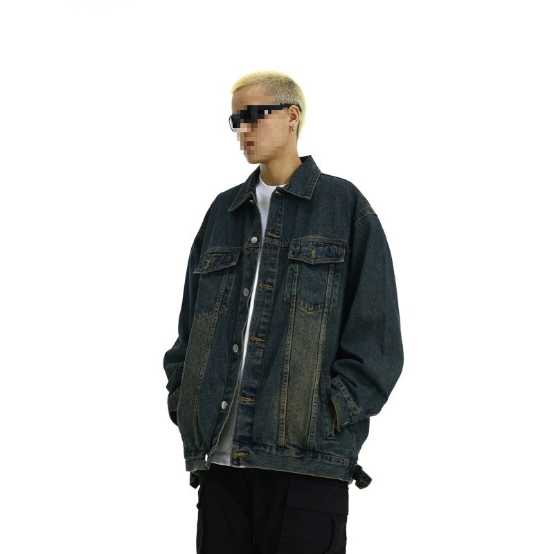 Herren Boxy-Denim-Überhemdjacke mit Druckknopfblende, Pattentaschen & geradem Saum Echoarchiv