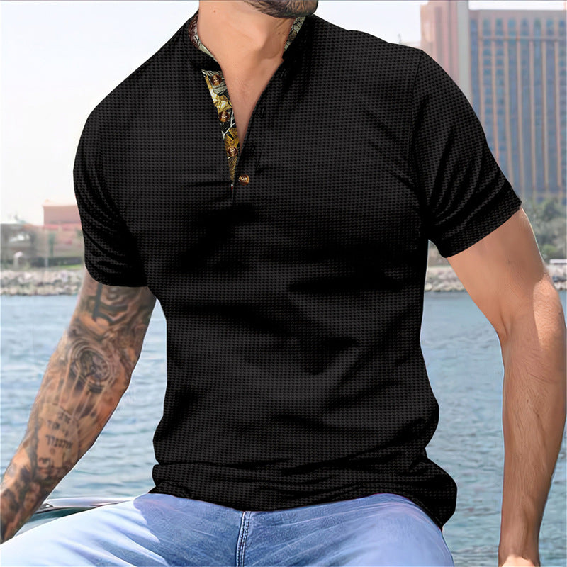 Herren Kurzarm-Hemd im modischen Stehkragen-Stil und strukturiertem Design Echoarchiv