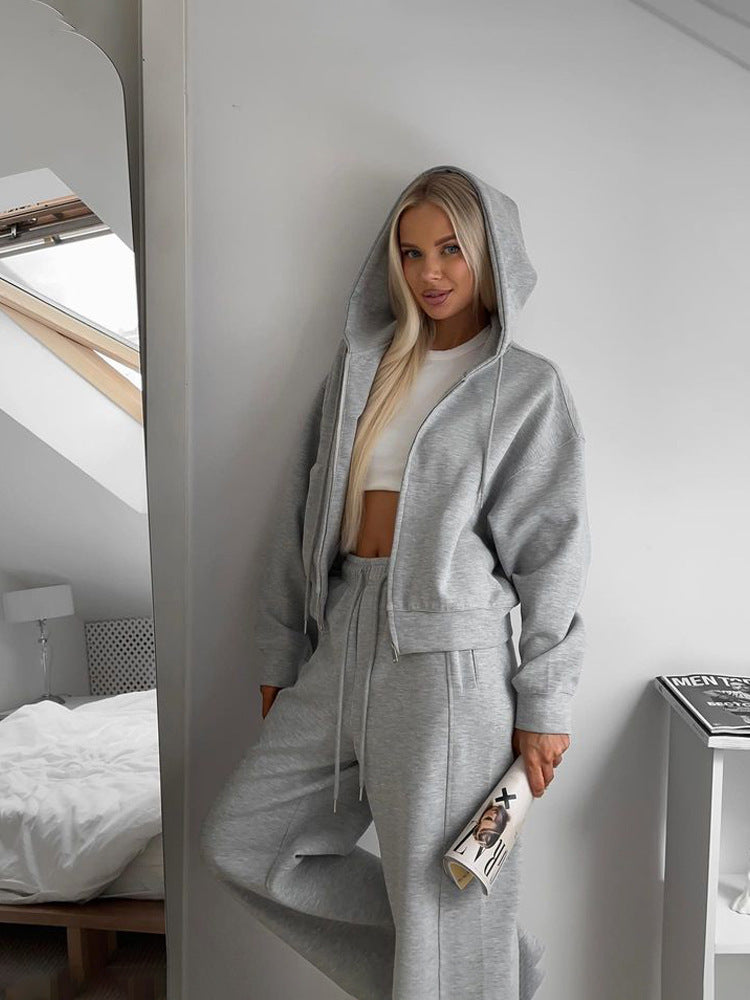 Damen nan cropped Kapuzenjacke mit durchgehendem Reißverschluss und taillenhoher Jogginghose Set Echo Archiv