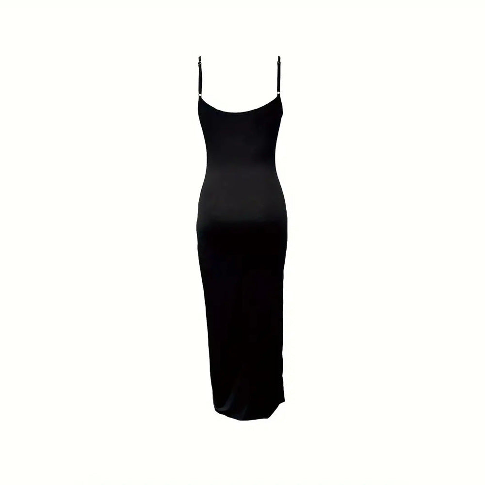 Damen figurbetontes Maxikleid mit seitlichen Rüschendetails und tiefem Schlitz Echo Archiv