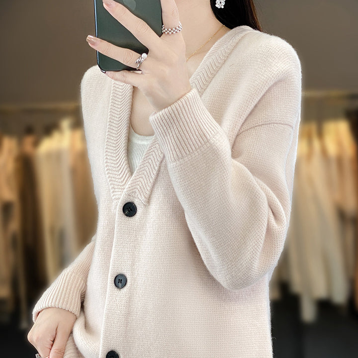 Damen Weicher Boxy-Longcardigan mit tiefem V-Ausschnitt und feiner Rippkante Echoarchiv