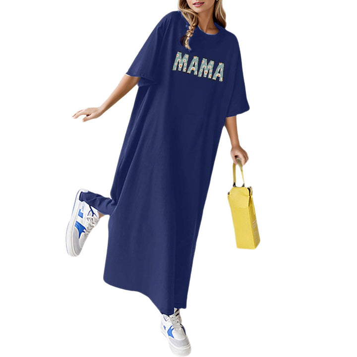 Damen florales Statement-Maxikleid im Oversize-T-Shirt-Stil mit Rundhalsausschnitt – Valéora