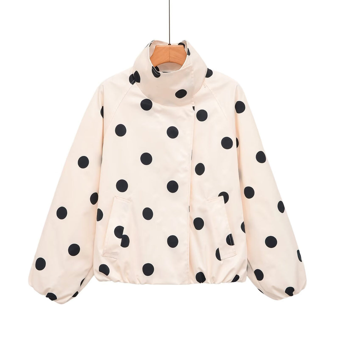 Damen Gepolsterte Oversize-Jacke mit hohem Stehkragen und Punkte-Print Echo Archiv