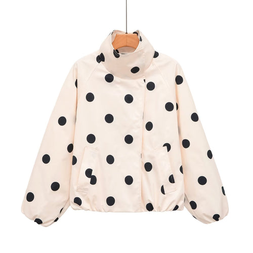 Damen Gepolsterte Oversize-Jacke mit hohem Stehkragen und Punkte-Print Echo Archiv