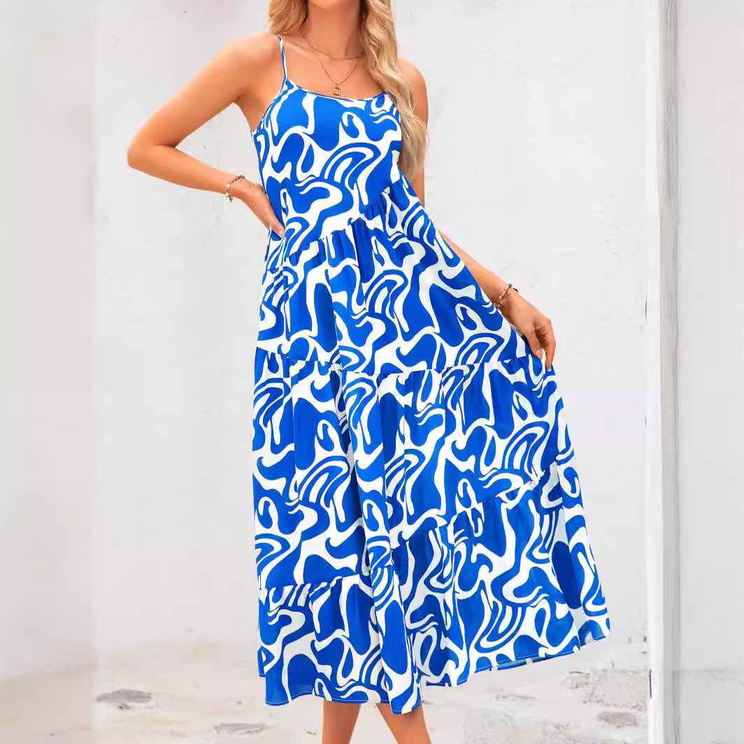 Damen Maxikleid mit verspieltem Schnitt und fließenden Volants Echo Archiv