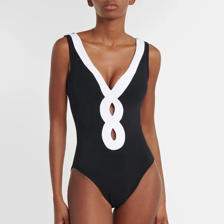 Damen eleganter V-Ausschnitt Schwimmanzug mit stilvollem Wickelrock Echo Archiv