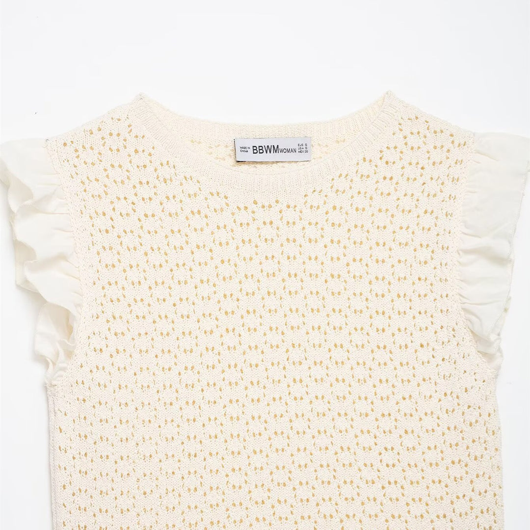 Damen Rüschenshirt mit feiner Lochstickerei und gerafftem Saum Echo Archiv