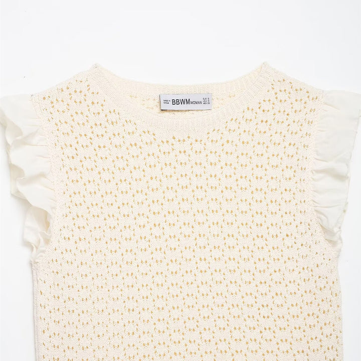 Damen Rüschenshirt mit feiner Lochstickerei und gerafftem Saum Echo Archiv